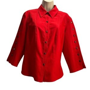 Classic Elements Women's Red Button Down Long Sleeve Shirt Blouse Size 14